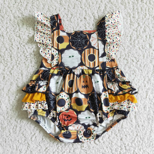 SR0079 Halloween Donuts Lace Romper