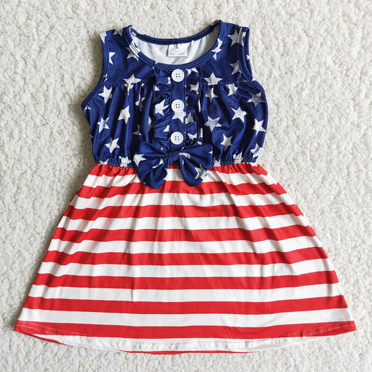 4th Of July Striped Print Girls Dress
