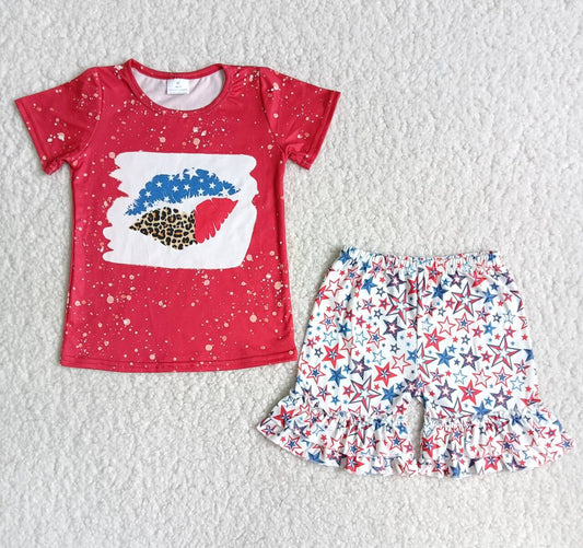 4th Of July Red Bleach Design Short Outfits