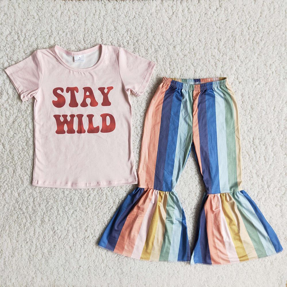 Stay Wild Striped Print Baby Girls Outfits