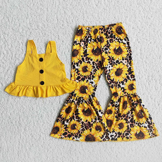 Yellow Top Match Sunflower Print Pants Kids Outfits