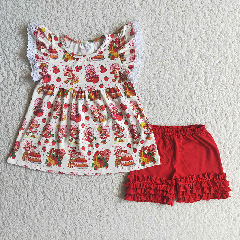 Summer strawberry Baby Girls Red Shorts Kids Set