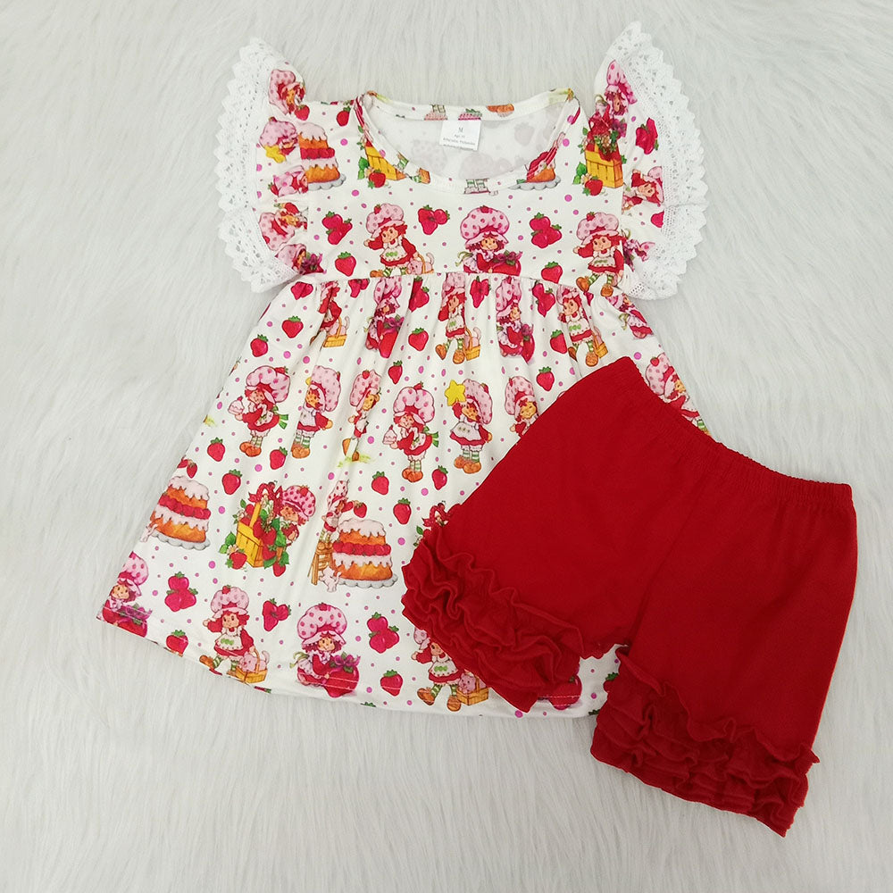 Summer strawberry Baby Girls Red Shorts Kids Set