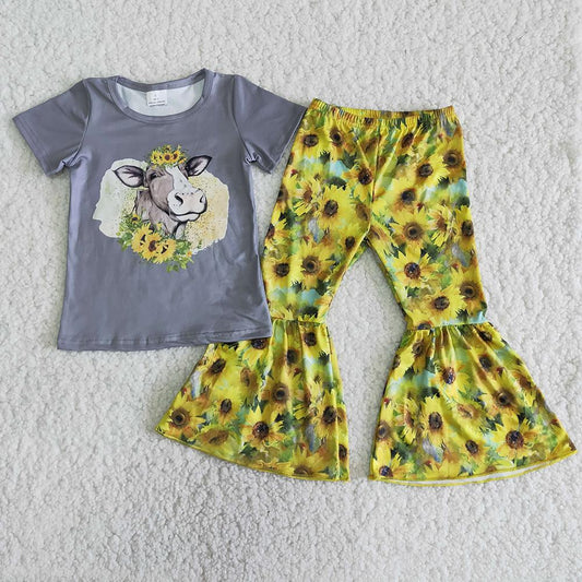 Cow Sunflower Baby Girls Outfits