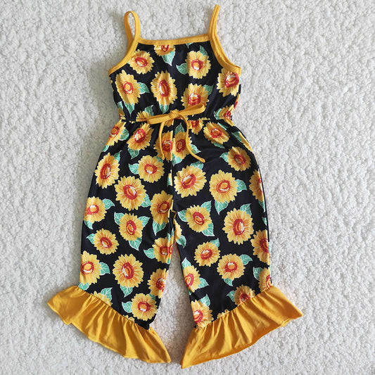 Sunflower Print Summer Sleeveless Jumpsuits