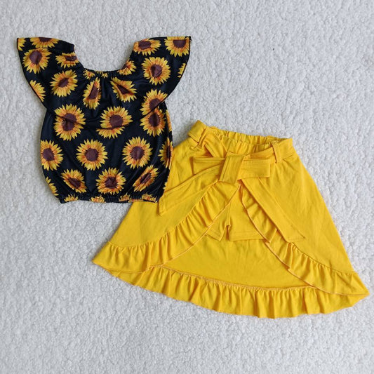 Sunflower Flutter Sleeve Summer Girls Dress 2pcs Set