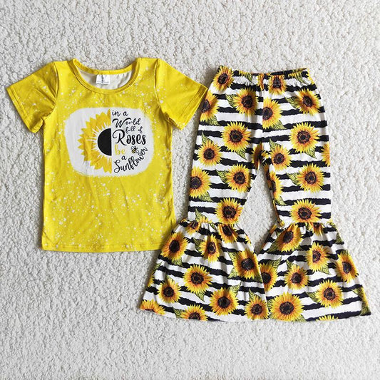 Yellow Short Sleeve Sunflower Kids Pants