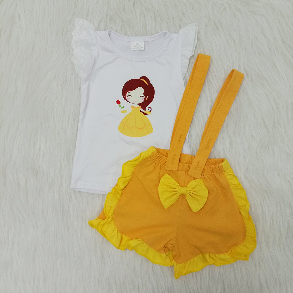 Yellow Flutter Sleeve Princess Casual Overalls