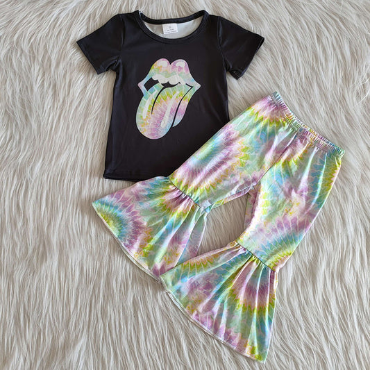 Fashion Black Short Sleeve Tie Dye Girls Outfits