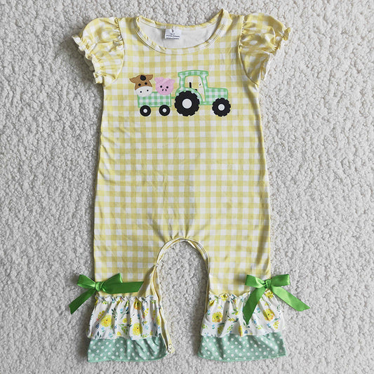 Farm Baby Girls Yellow And Green Truck Romper