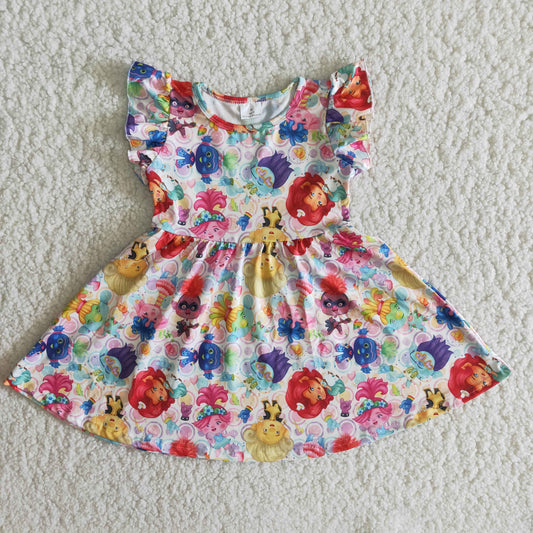 Cartoon Baby Girls Flutter Sleeve Princess Twirl Dress