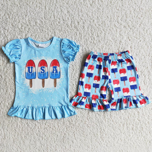 D9-29 4th Of July Blue USA Girls Outfits
