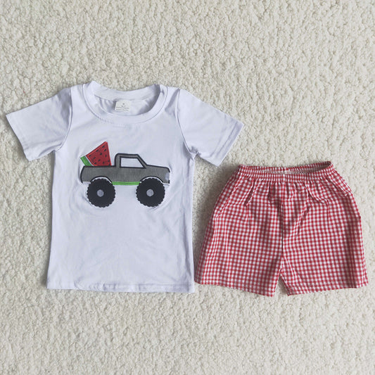 C15-3 Boys Embroider Watermelon Tractor Set