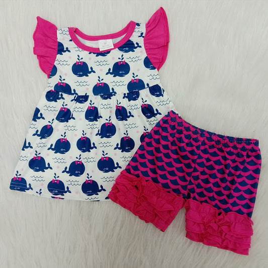 Whale Print Cute Baby Girls Summer Set